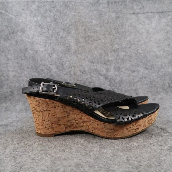 Nicole Shoes Womens 8.5 Sandals Wedge Platform Slingback Leather Party Laser Cut - Picture 1 of 14